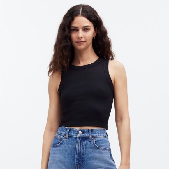 Madewell Supima® Rib Crop Tank | Ribbed, Cropped Tank Top in Black | Women’s XL - Picture 13 of 16
